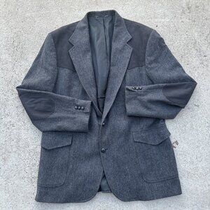 PENDLETON Wool Tweed Western Sport Coat Elbow Patches Leather Button Gray 48